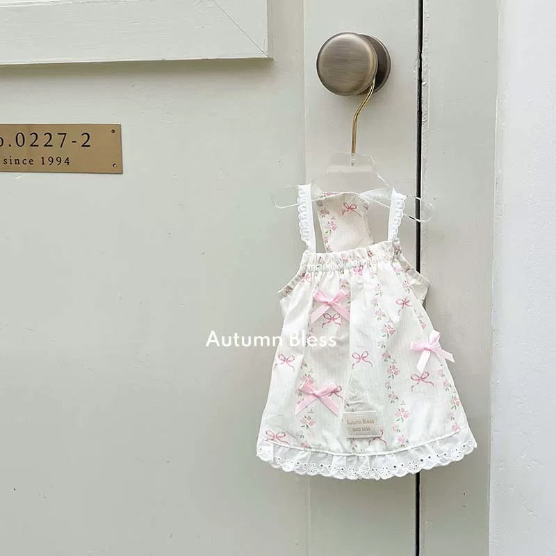 Autumn Bless 花柄コットンリボンルームワンピース(夏のペットキャミ)| Floral Cotton Lounge Dress