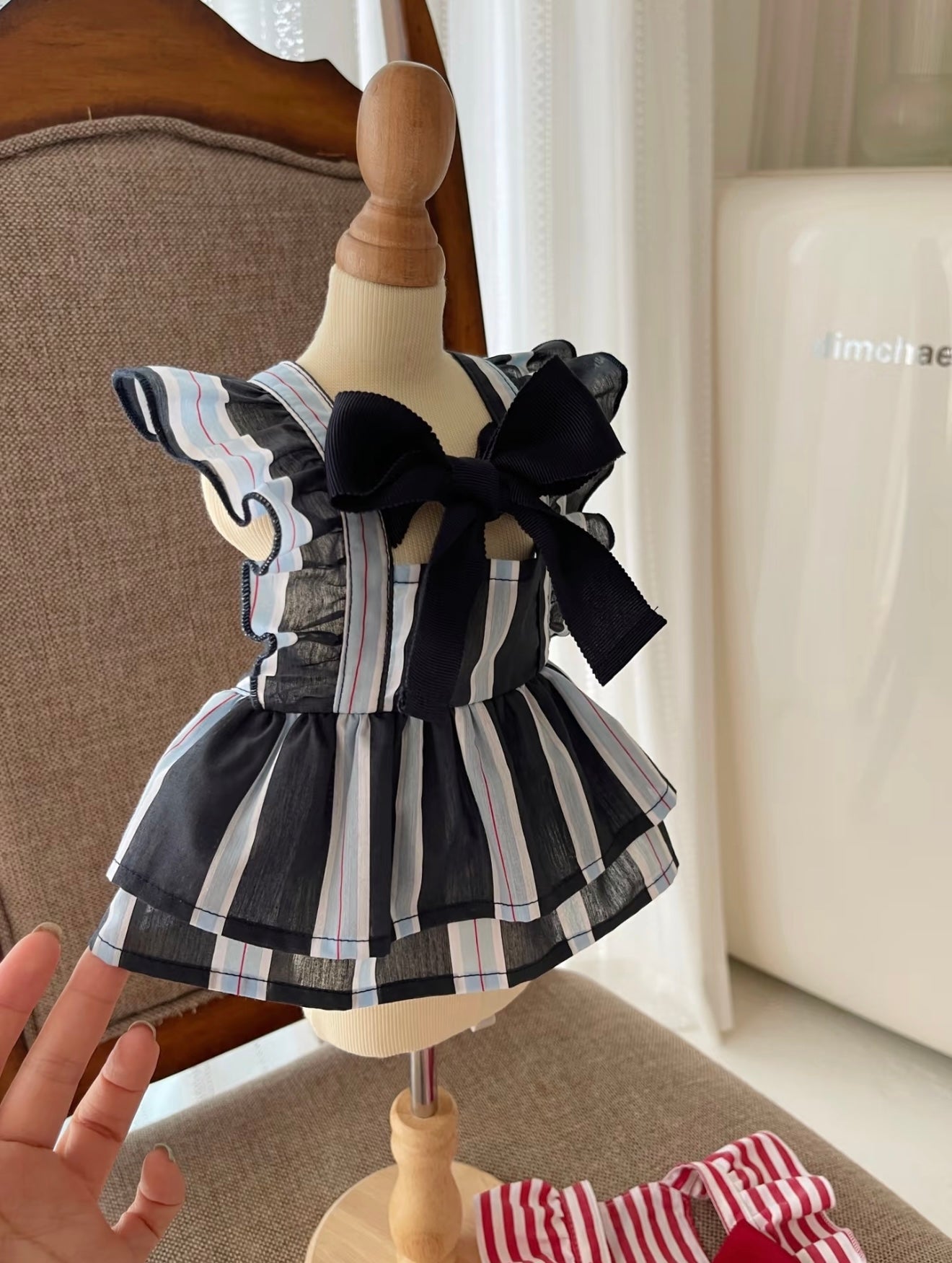 Autumn Blessプレッピーリボンストライプワンピース | Preppy Ribbon Stripe Dress