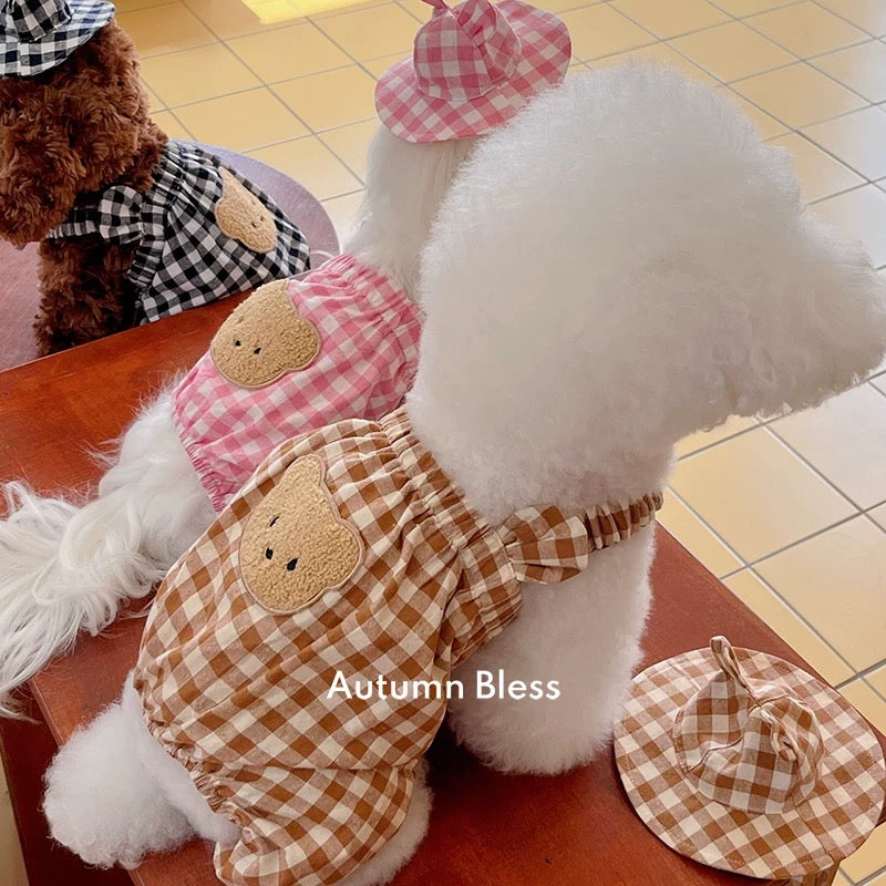 Autumn Bless ギンガムチェックベアロンパース| Gingham Bear Romper