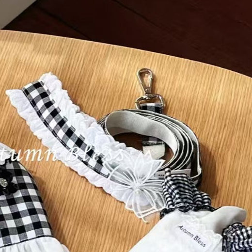 Autumn Bless チェックリボンキャップ&レースリード | Checkered Ribbon Cap & Lace Leash