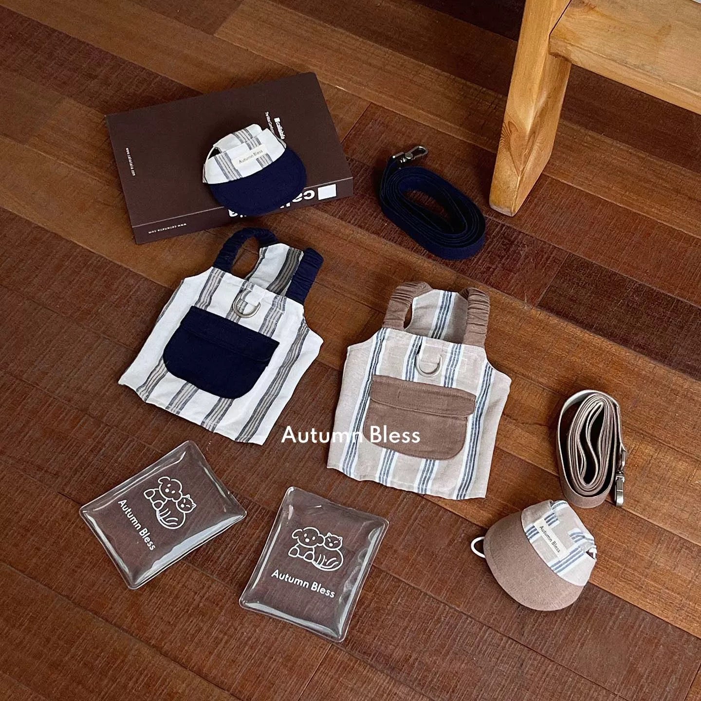 Autumn Bless ストライプ麻綿クールハーネス|アイスパック対応 | Cooling Striped Linen Harness – Ice Pack Ready