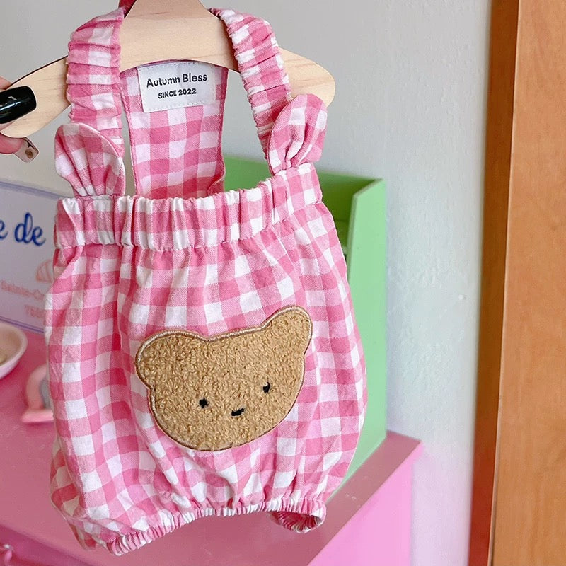 Autumn Bless ギンガムチェックベアロンパース| Gingham Bear Romper