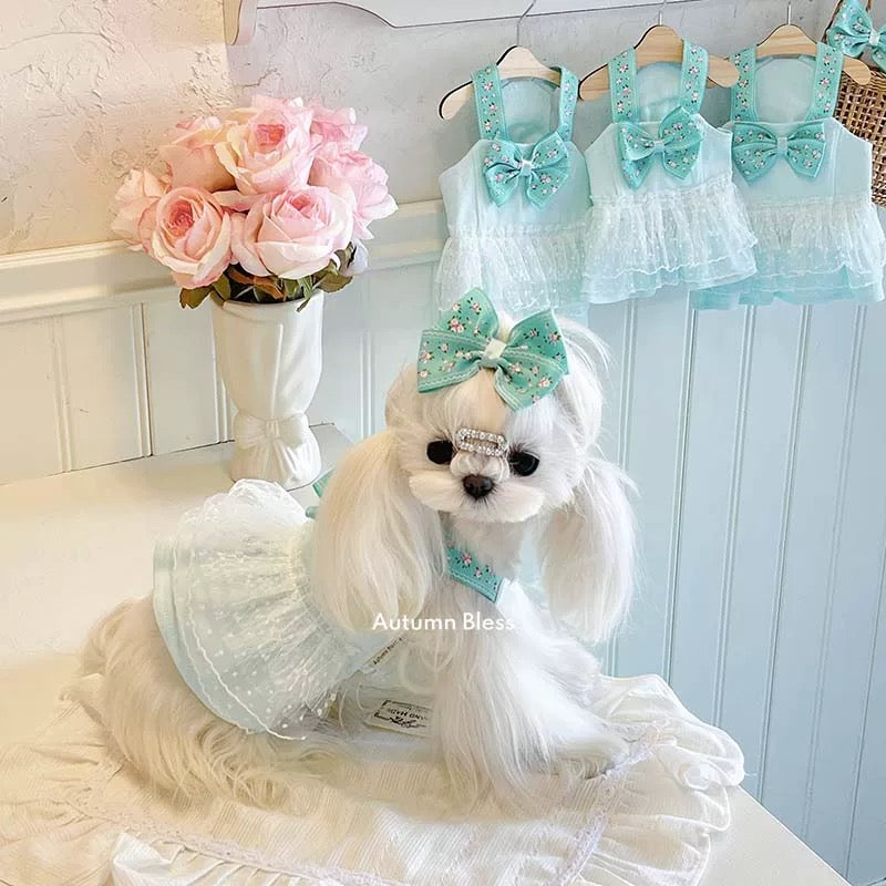Autumn Bless ミントブロッサムリボンドレス(リボン付き) | Mint Blossom Bow Dress with Ribbon