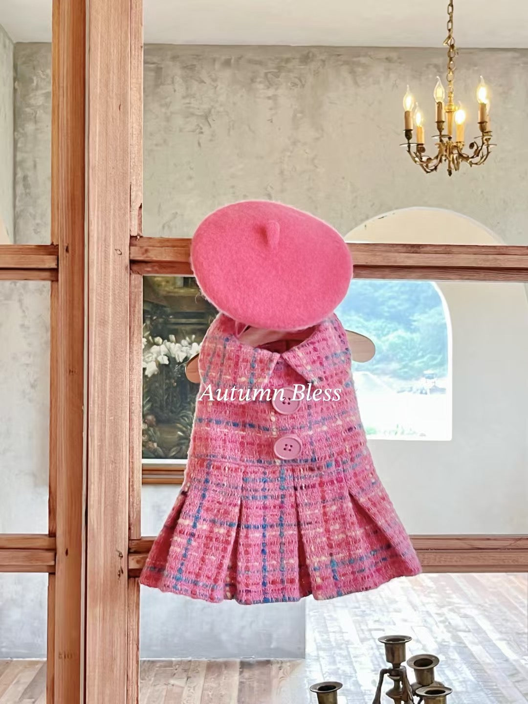 Autumn Bless Elegant Tweed Dress & Beret Combo