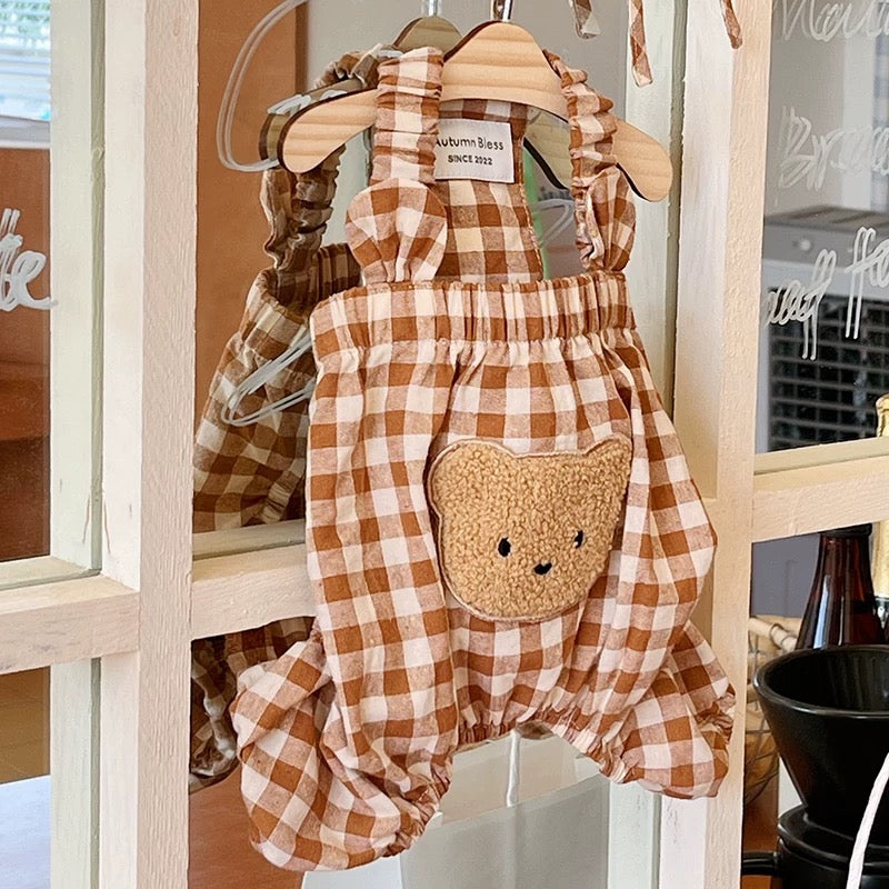Autumn Bless ギンガムチェックベアロンパース| Gingham Bear Romper