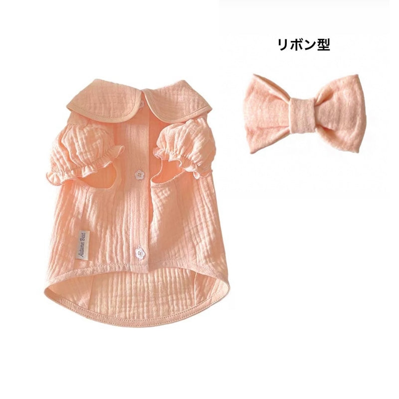 Autumn Bless リボン付きパフスリーブコットンシャツ | Cotton Blouse with Puff Sleeves