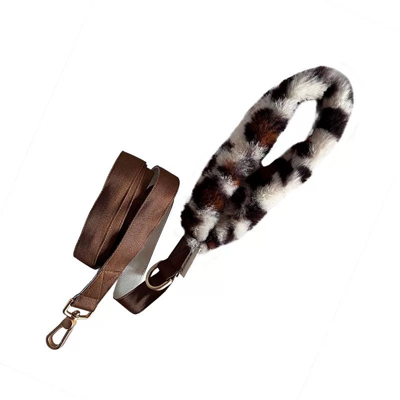 Autumn Bless ふわふわレオパードハンドルペットリード | Leopard Print Plush Handle Leash