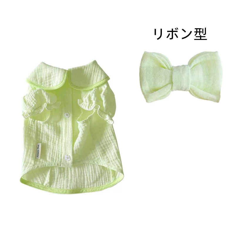 Autumn Bless リボン付きパフスリーブコットンシャツ | Cotton Blouse with Puff Sleeves