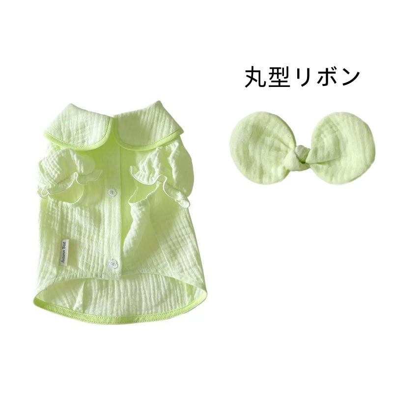 Autumn Bless リボン付きパフスリーブコットンシャツ | Cotton Blouse with Puff Sleeves