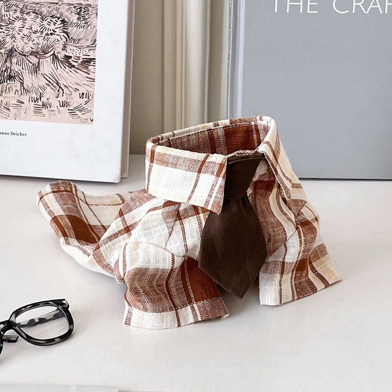 Autumn Bless おしゃれなタイ付き♪ コットンチェックシャツ | Cotton Check Shirt with Tie