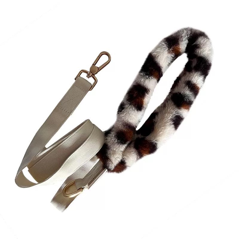 Autumn Bless ふわふわレオパードハンドルペットリード | Leopard Print Plush Handle Leash
