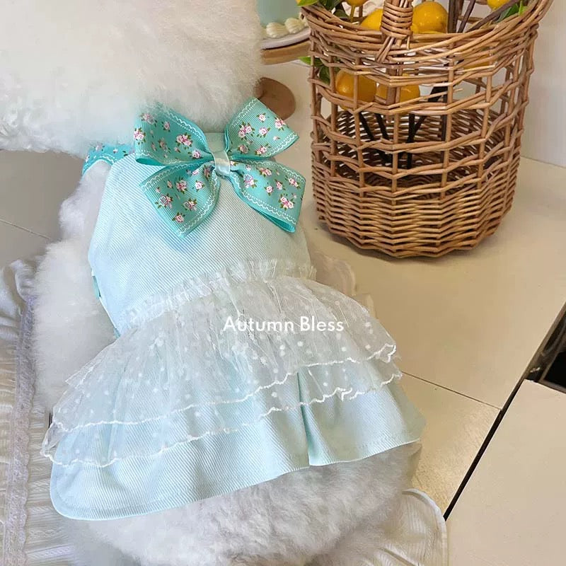Autumn Bless ミントブロッサムリボンドレス(リボン付き) | Mint Blossom Bow Dress with Ribbon