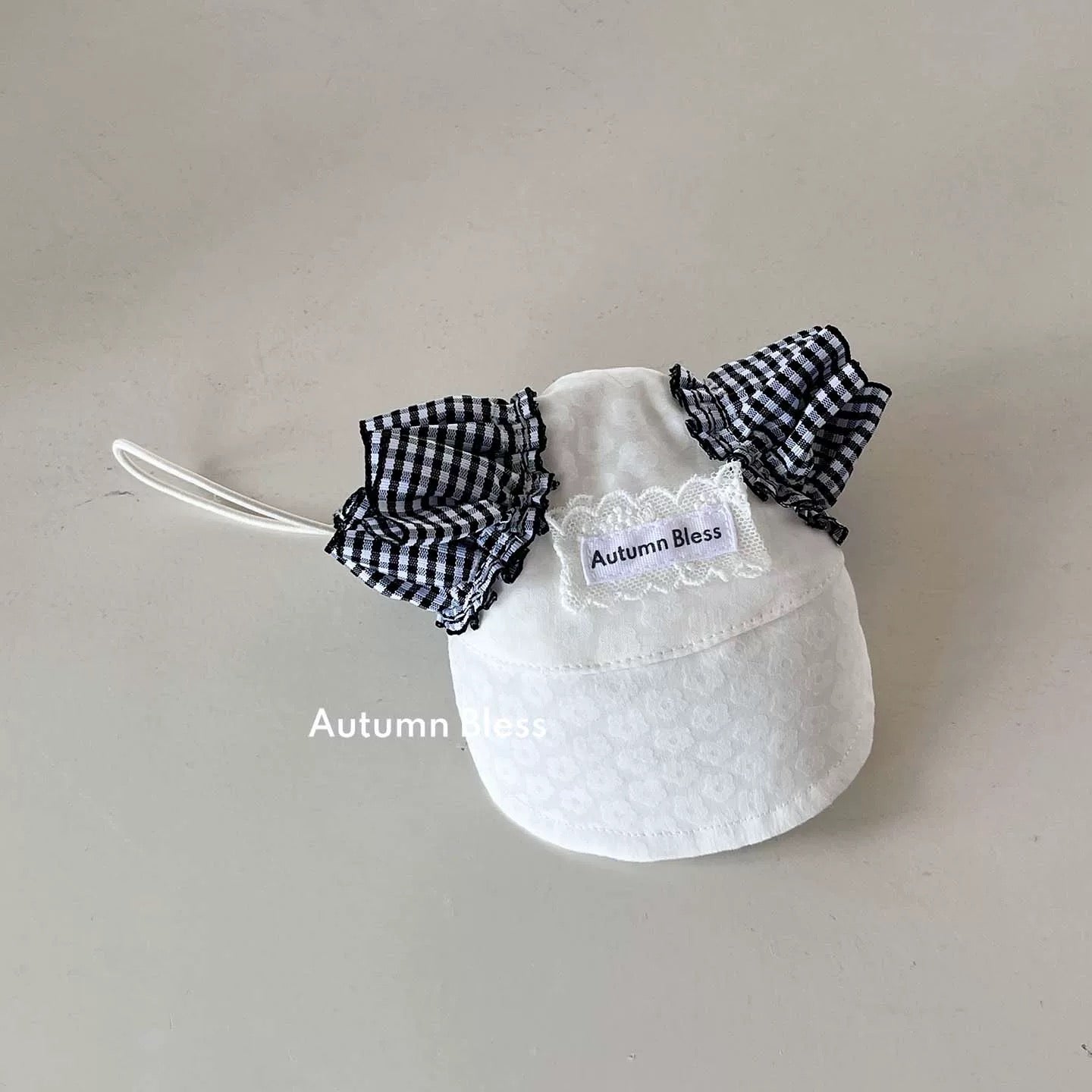 Autumn Bless チェックリボンキャップ&レースリード | Checkered Ribbon Cap & Lace Leash