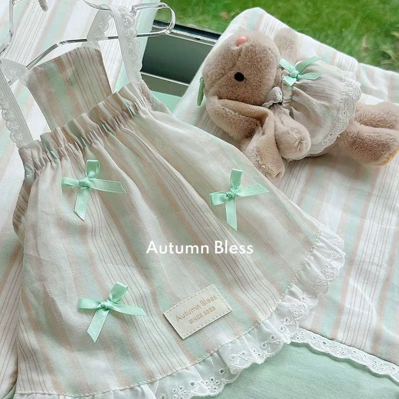 Autumn Bless 花柄コットンリボンルームワンピース(夏のペットキャミ)| Floral Cotton Lounge Dress