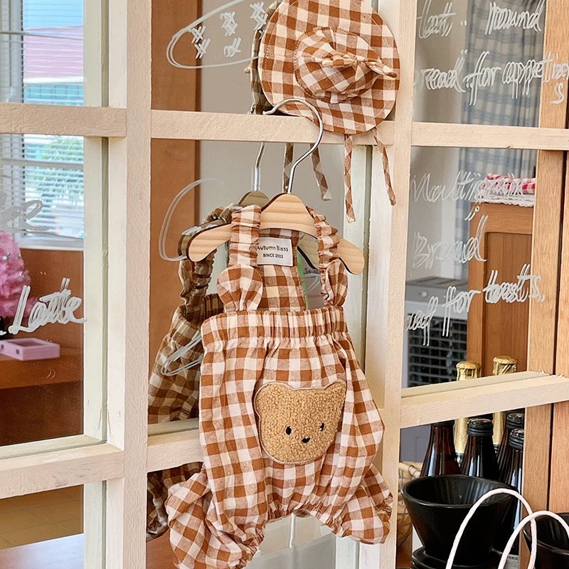 Autumn Bless ギンガムチェックベアロンパース| Gingham Bear Romper