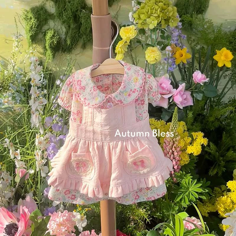 Autumn Bless フローラルエプロンレイヤードワンピース |Floral Apron Layered Dress
