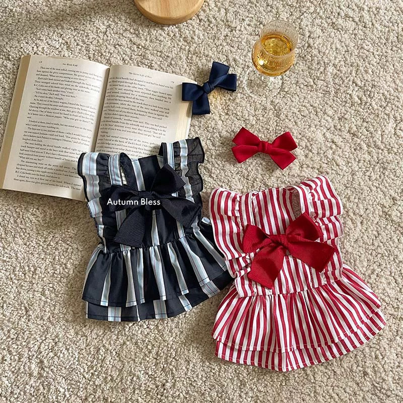 Autumn Blessプレッピーリボンストライプワンピース | Preppy Ribbon Stripe Dress