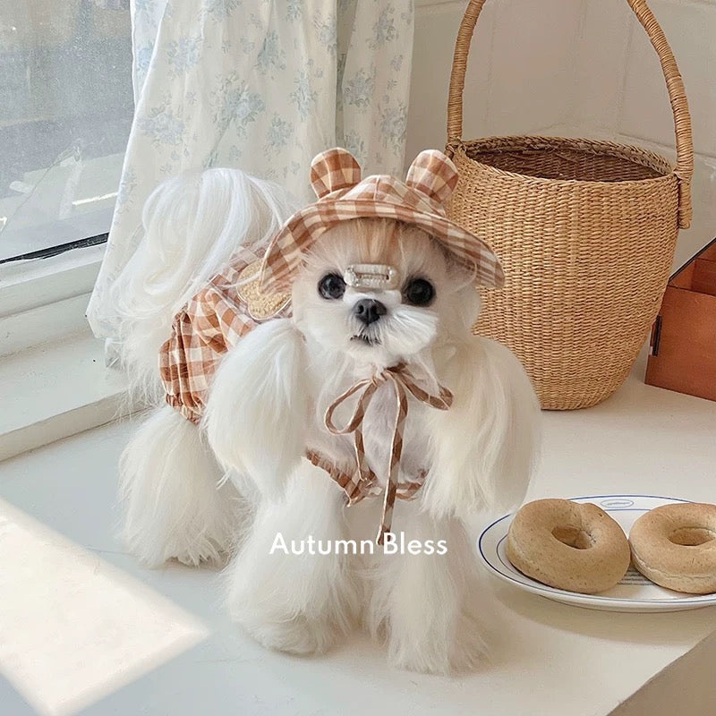 Autumn Bless ギンガムチェックベアロンパース| Gingham Bear Romper