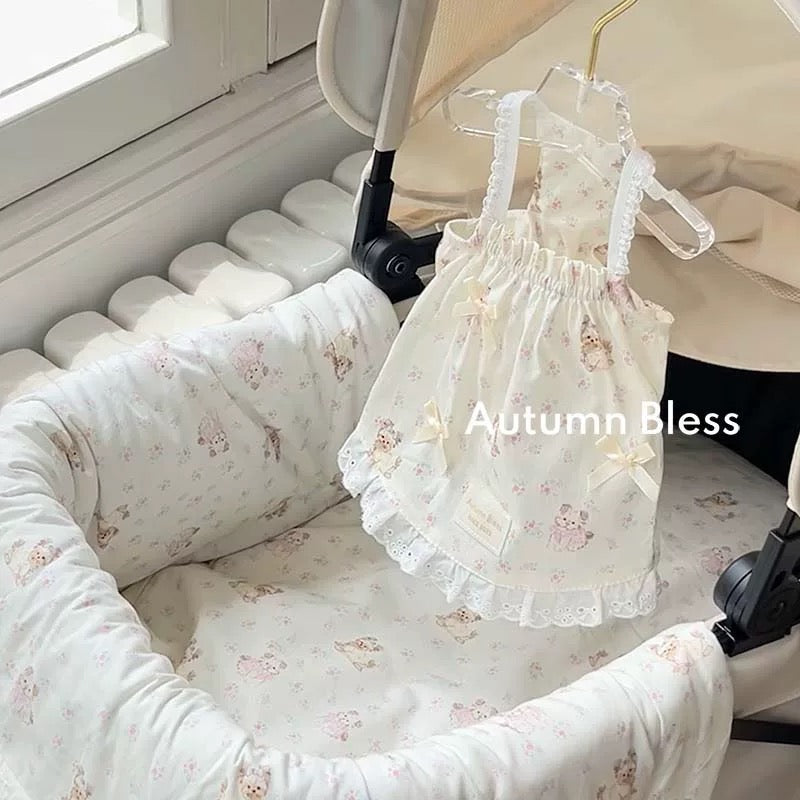 Autumn Bless 花柄コットンリボンルームワンピース(夏のペットキャミ)| Floral Cotton Lounge Dress