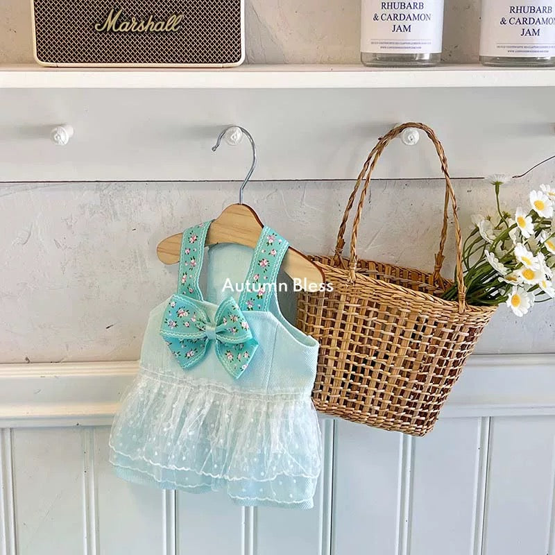 Autumn Bless ミントブロッサムリボンドレス(リボン付き) | Mint Blossom Bow Dress with Ribbon