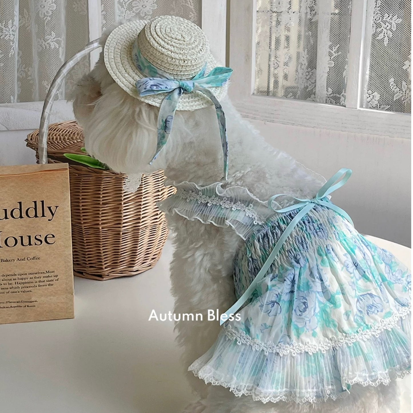Autumn Bless フレンチフラワー柄レース純綿ショルダードレス | French Floral Lace Shoulder Strap Dress