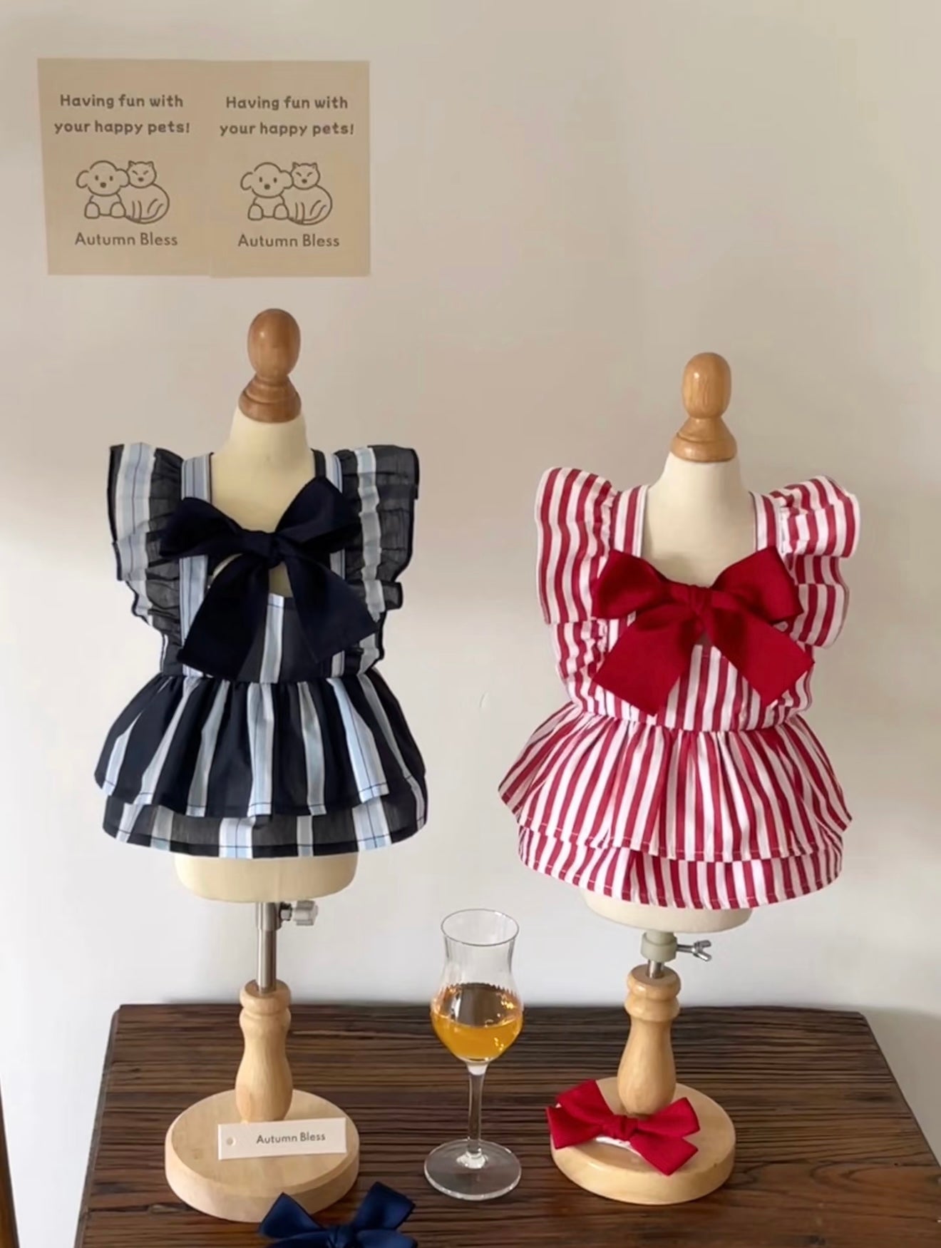 Autumn Blessプレッピーリボンストライプワンピース | Preppy Ribbon Stripe Dress
