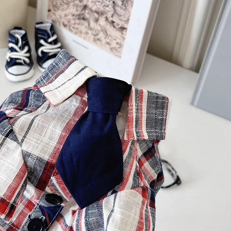 Autumn Bless おしゃれなタイ付き♪ コットンチェックシャツ | Cotton Check Shirt with Tie