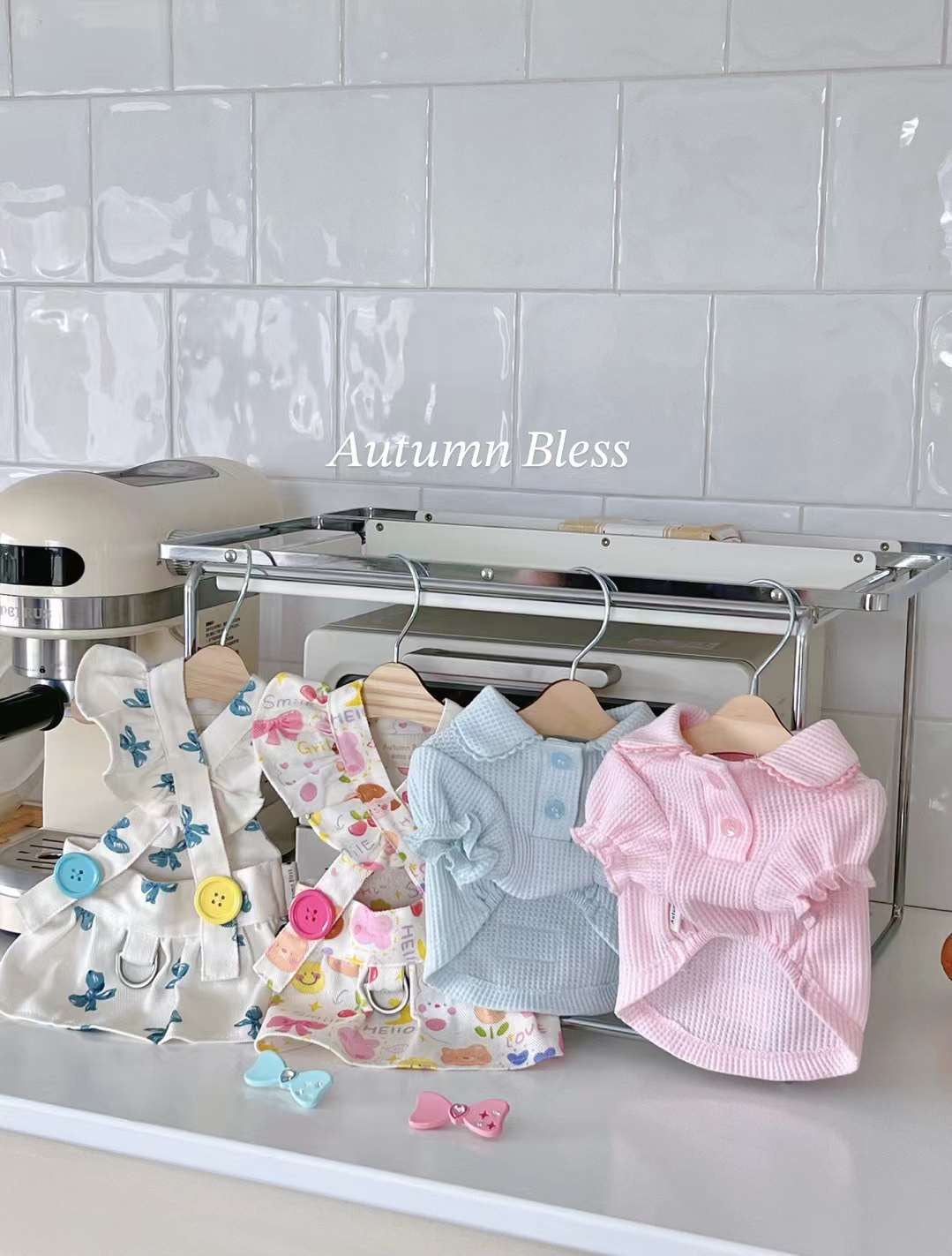 Autumn Bless Floral Ruffle Dress with Harness Attachment for Small Dogs – Cute Button Details