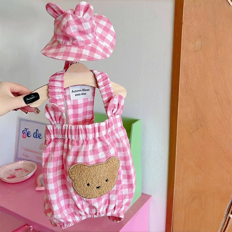 Autumn Bless ギンガムチェックベアロンパース| Gingham Bear Romper