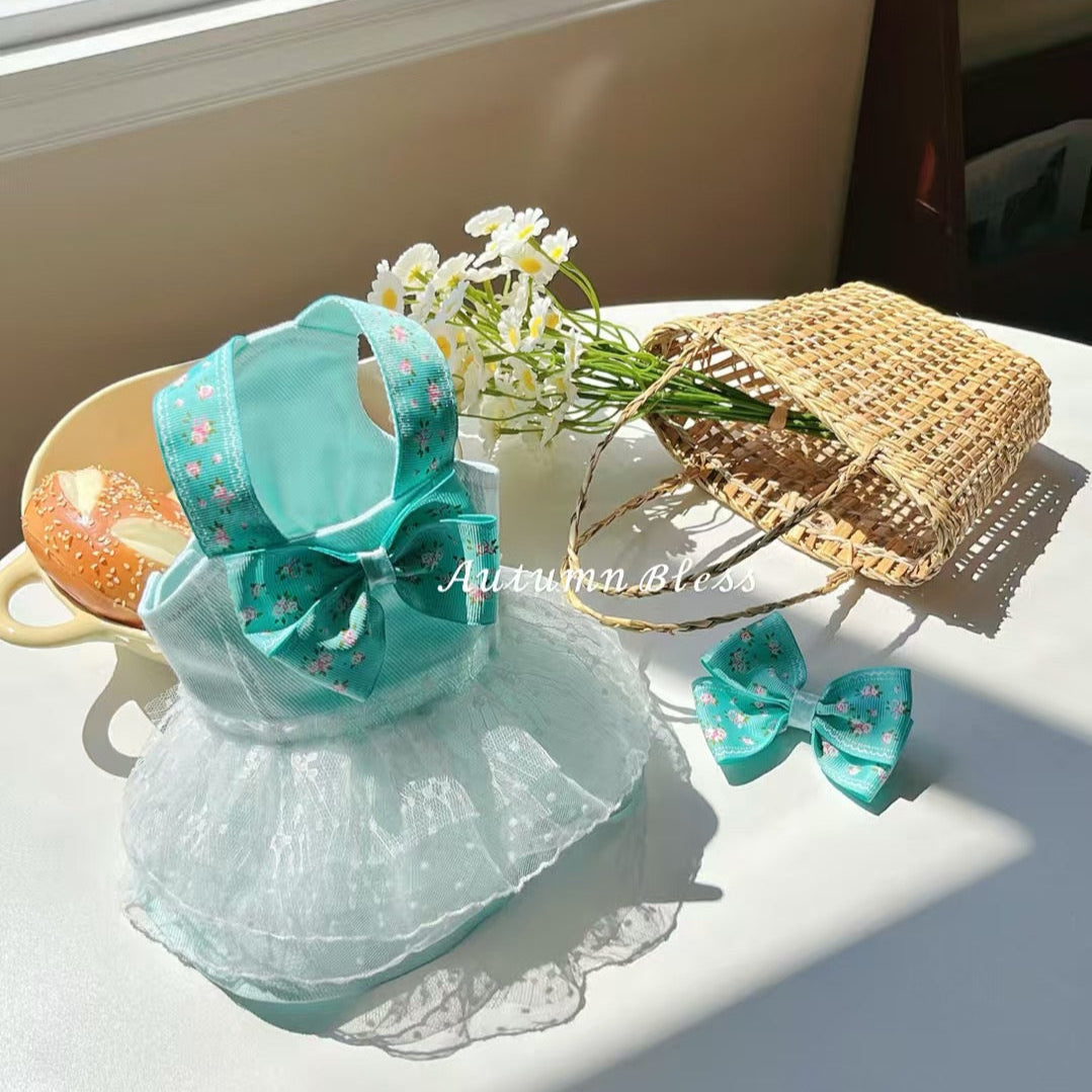 Autumn Bless ミントブロッサムリボンドレス(リボン付き) | Mint Blossom Bow Dress with Ribbon