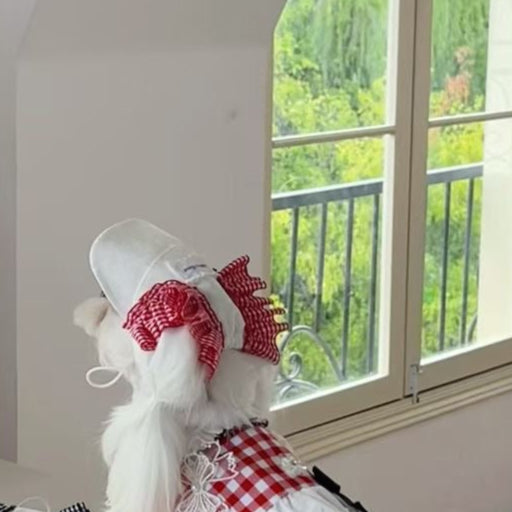 Autumn Bless チェックリボンキャップ&レースリード | Checkered Ribbon Cap & Lace Leash