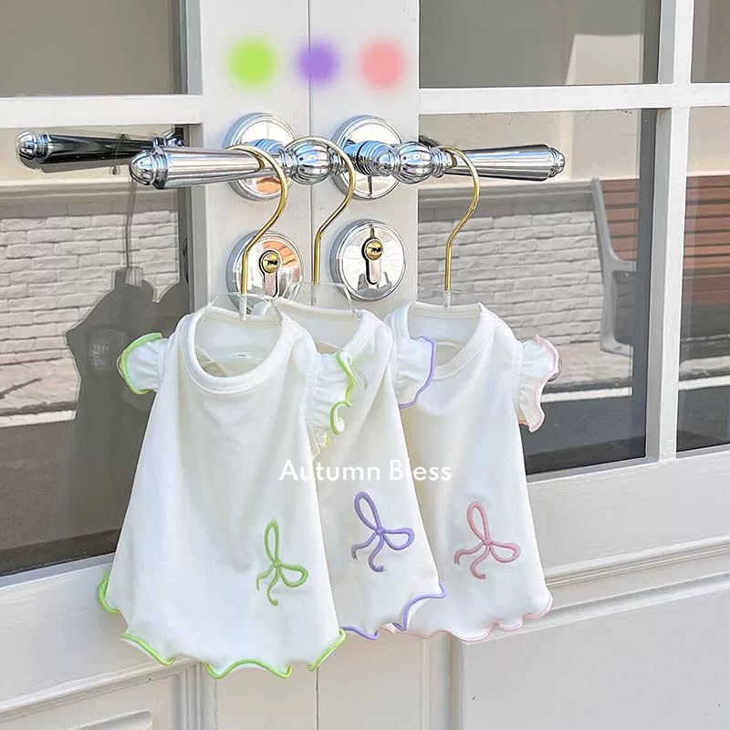Autumn Bless 天絲リボン刺繍フリルTシャツ(リボン付き)| Tencel Ribbon Embroidered Frill T-shirt with Ribbon