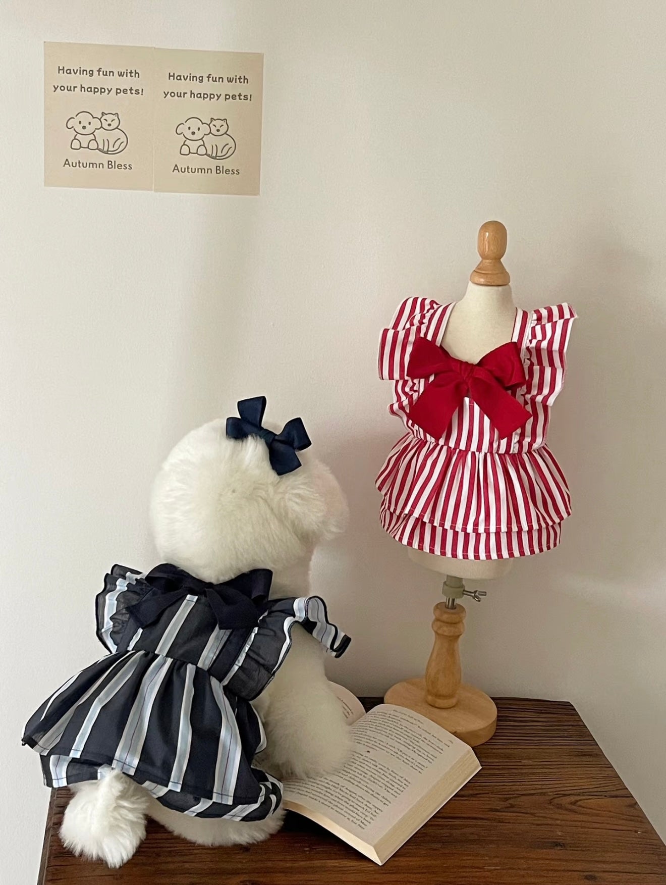 Autumn Blessプレッピーリボンストライプワンピース | Preppy Ribbon Stripe Dress