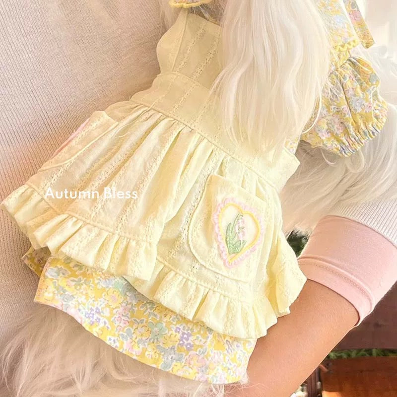 Autumn Bless フローラルエプロンレイヤードワンピース |Floral Apron Layered Dress