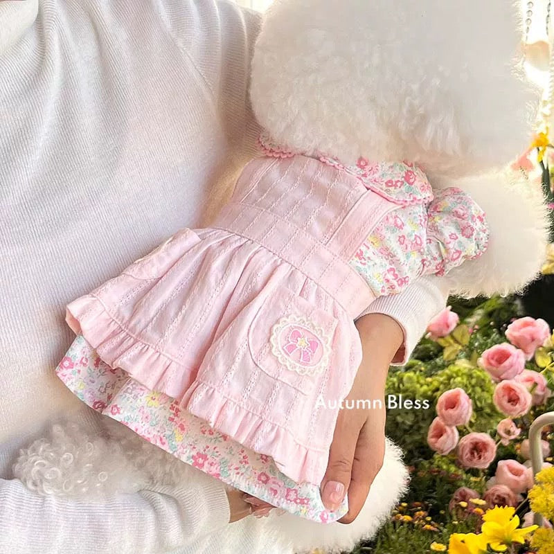 Autumn Bless フローラルエプロンレイヤードワンピース |Floral Apron Layered Dress