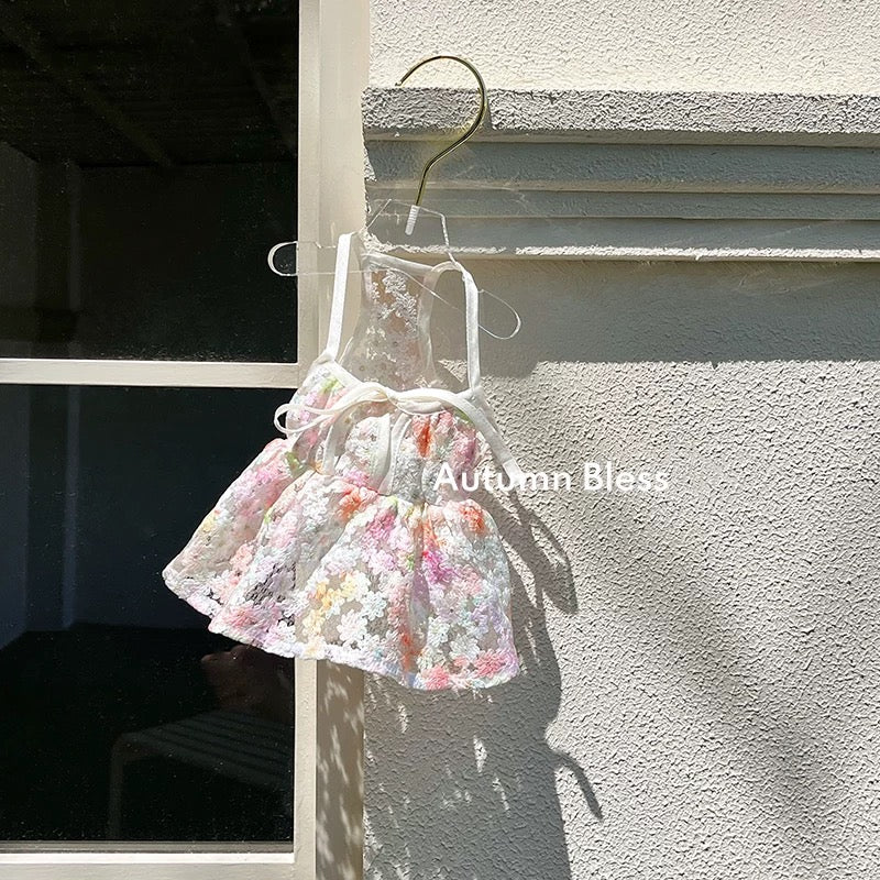 Autumn Bless フローラルレースキャミワンピース(リボン付き) | Floral Lace Picnic Camisole Dress with Ribbon