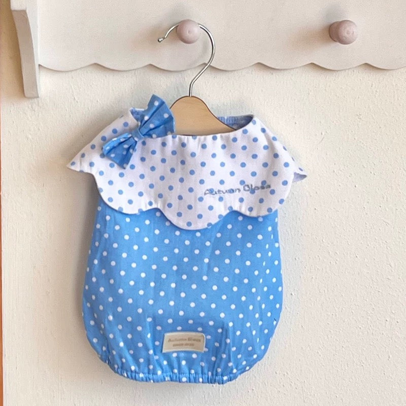 Autumn Bless ふんわりコットン水玉ブラウス&リボンヘアクリップセット | Cotton Polka Dot Ruffle Blouse with Matching Hair Clip