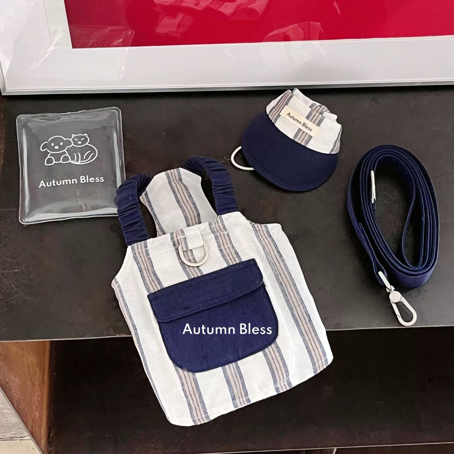 Autumn Bless ストライプ麻綿クールハーネス|アイスパック対応 | Cooling Striped Linen Harness – Ice Pack Ready
