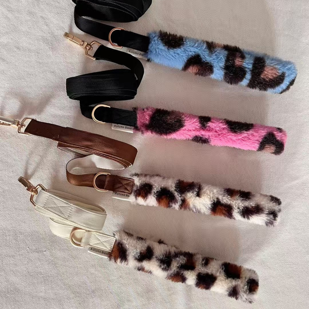 Autumn Bless ふわふわレオパードハンドルペットリード | Leopard Print Plush Handle Leash