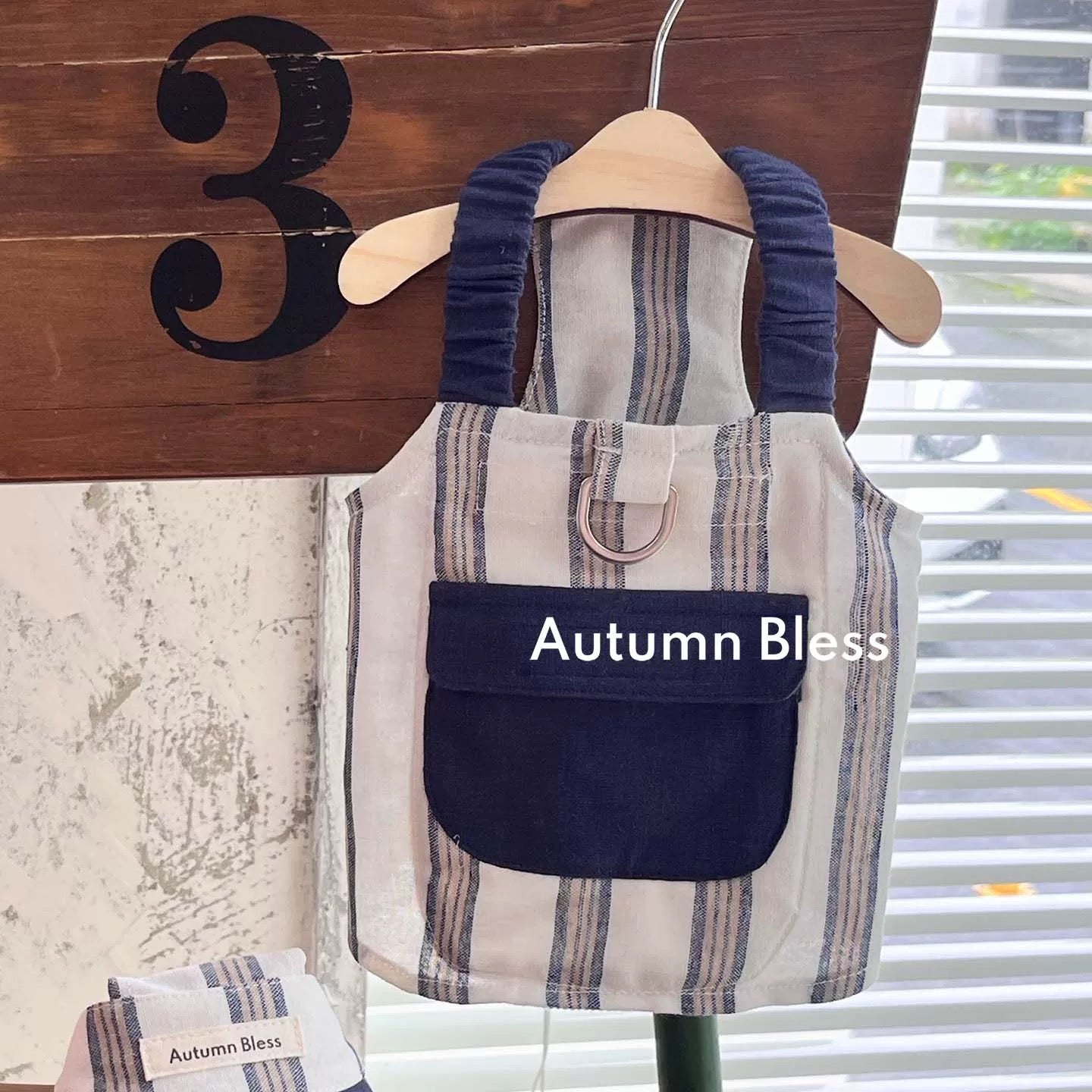 Autumn Bless ストライプ麻綿クールハーネス|アイスパック対応 | Cooling Striped Linen Harness – Ice Pack Ready