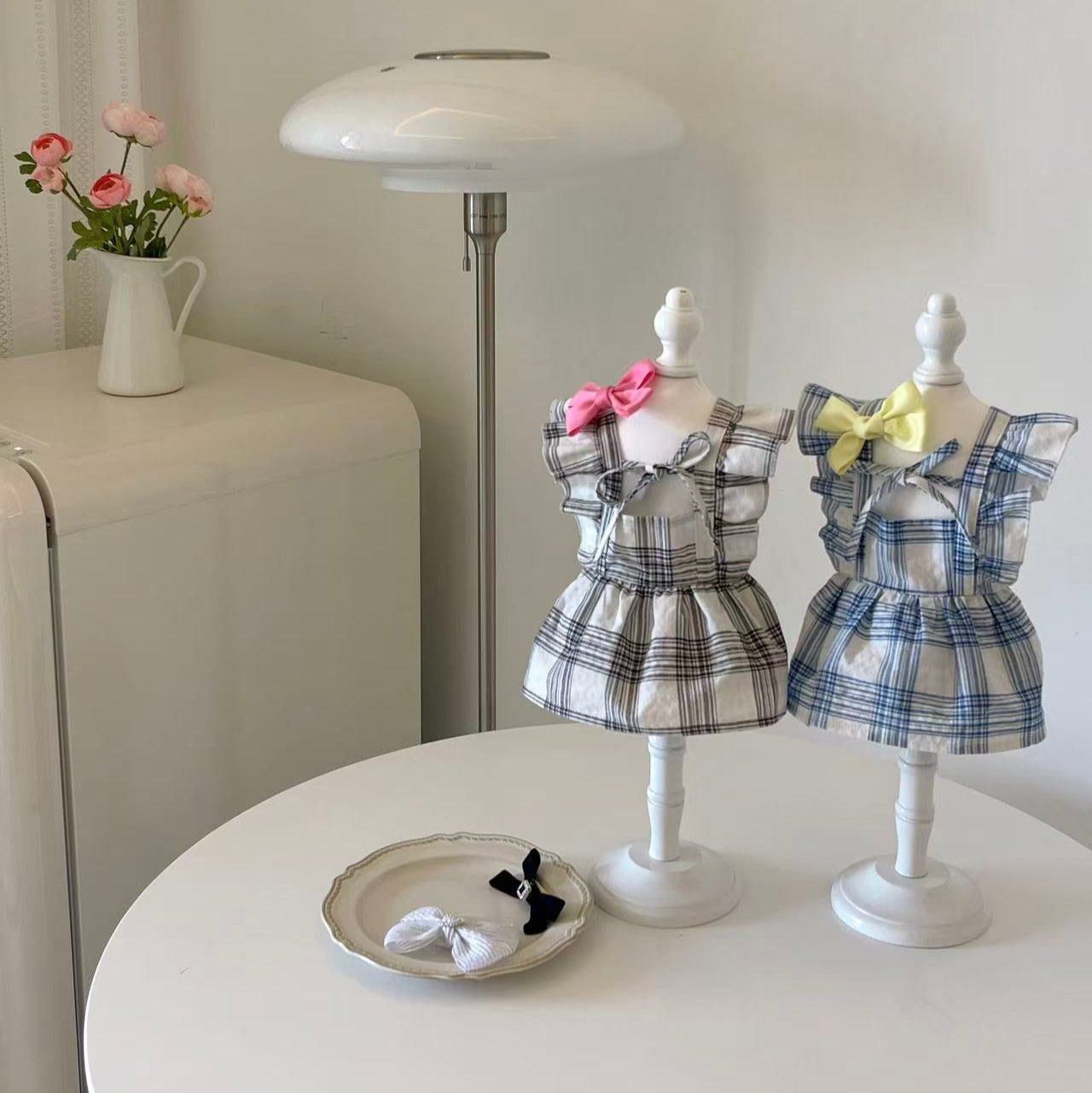 Autumn Bless ヴィンテージチェックフリルワンピース(リボンヘアクリップ付き) | Vintage Check Ribbon Frill Dress with Hair Clip