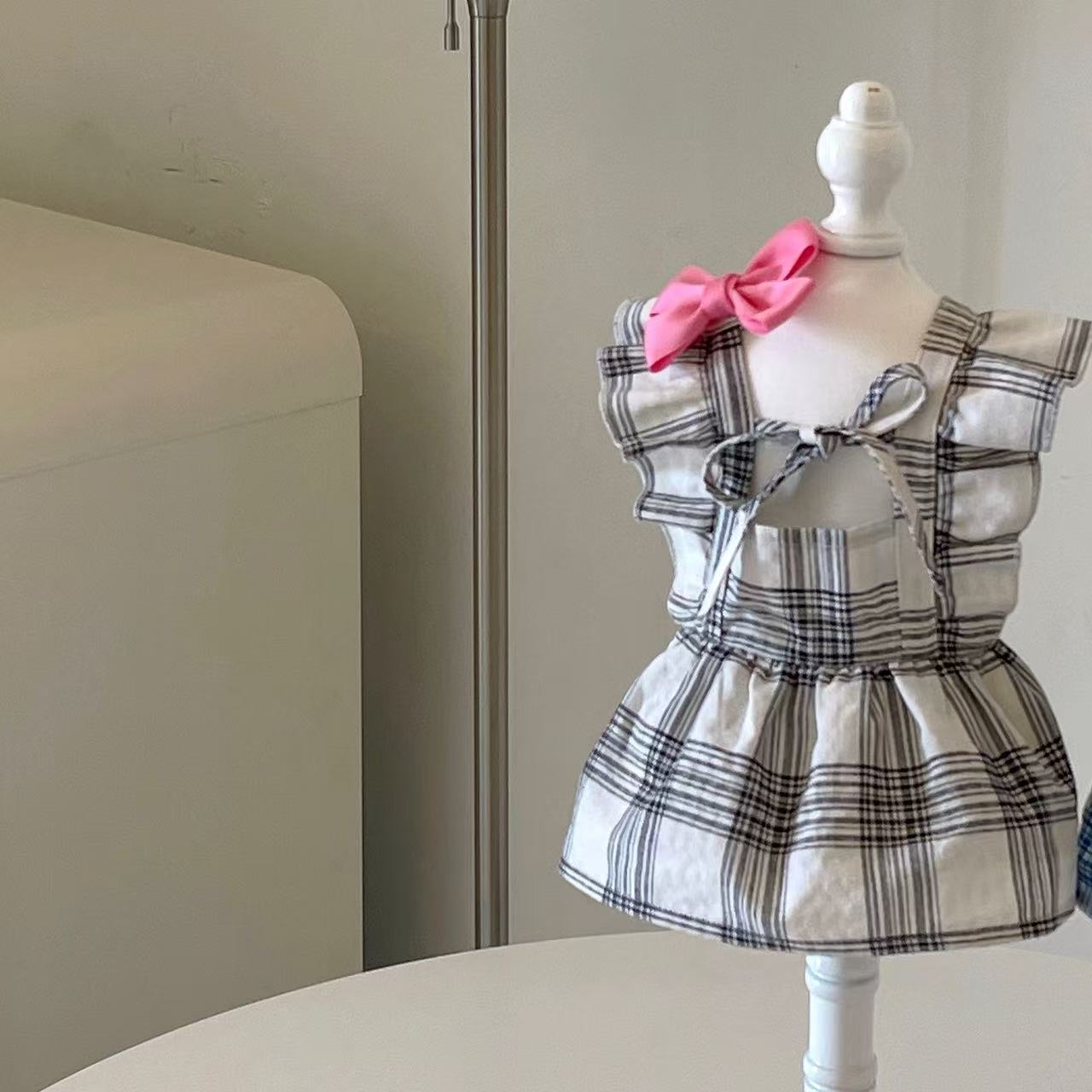 Autumn Bless ヴィンテージチェックフリルワンピース(リボンヘアクリップ付き) | Vintage Check Ribbon Frill Dress with Hair Clip