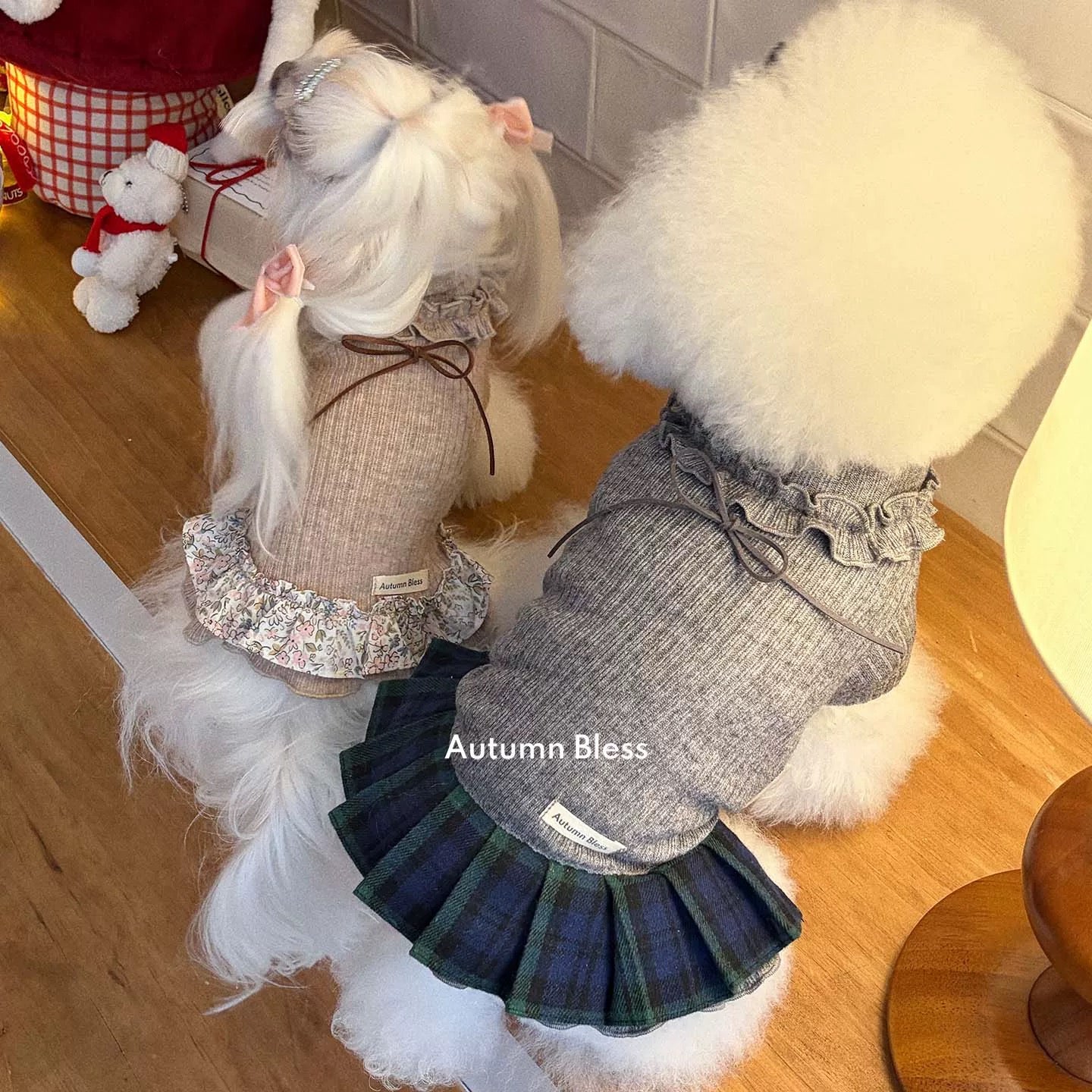 スウィートニットリボンドレス｜チェック／小花柄｜Autumn Bless 犬服