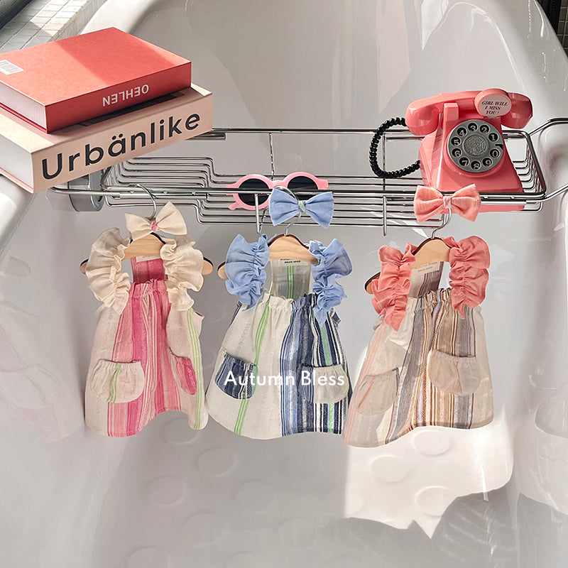 Autumn Bless Cotton Linen Ruffle Sleeve Pocket Dress for Small Dogs