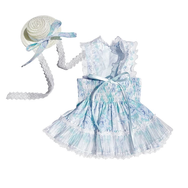Autumn Bless フレンチフラワー柄レース純綿ショルダードレス | French Floral Lace Shoulder Strap Dress