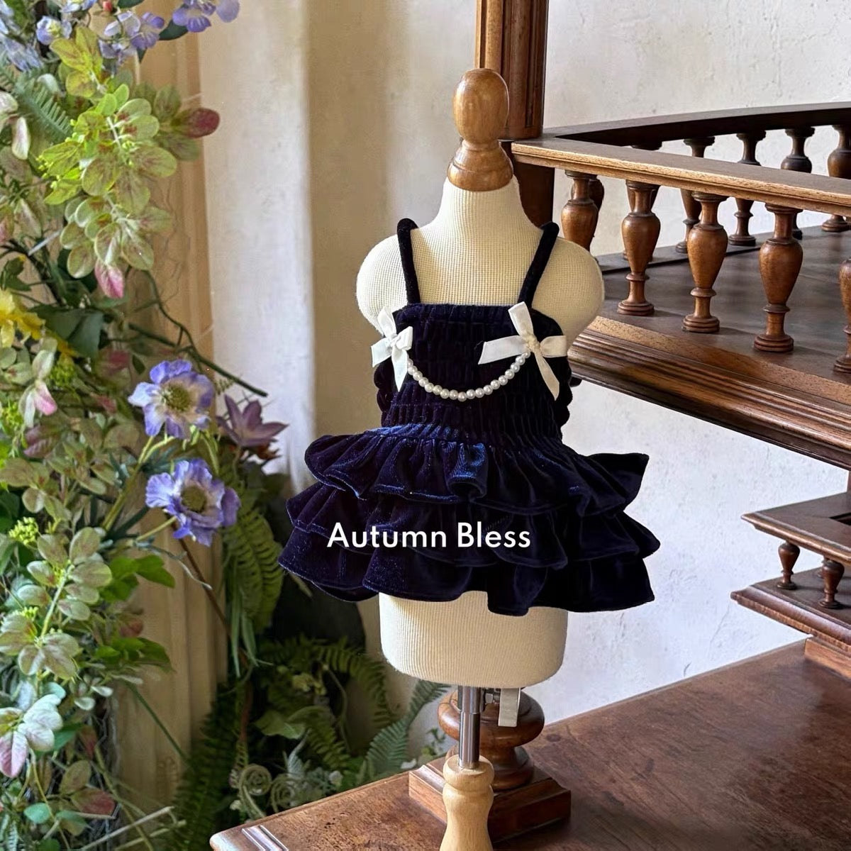 Autumn Bless ベロアパールリボンワンピース