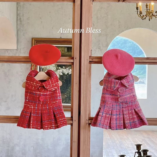 Autumn Bless Elegant Tweed Dress & Beret Combo