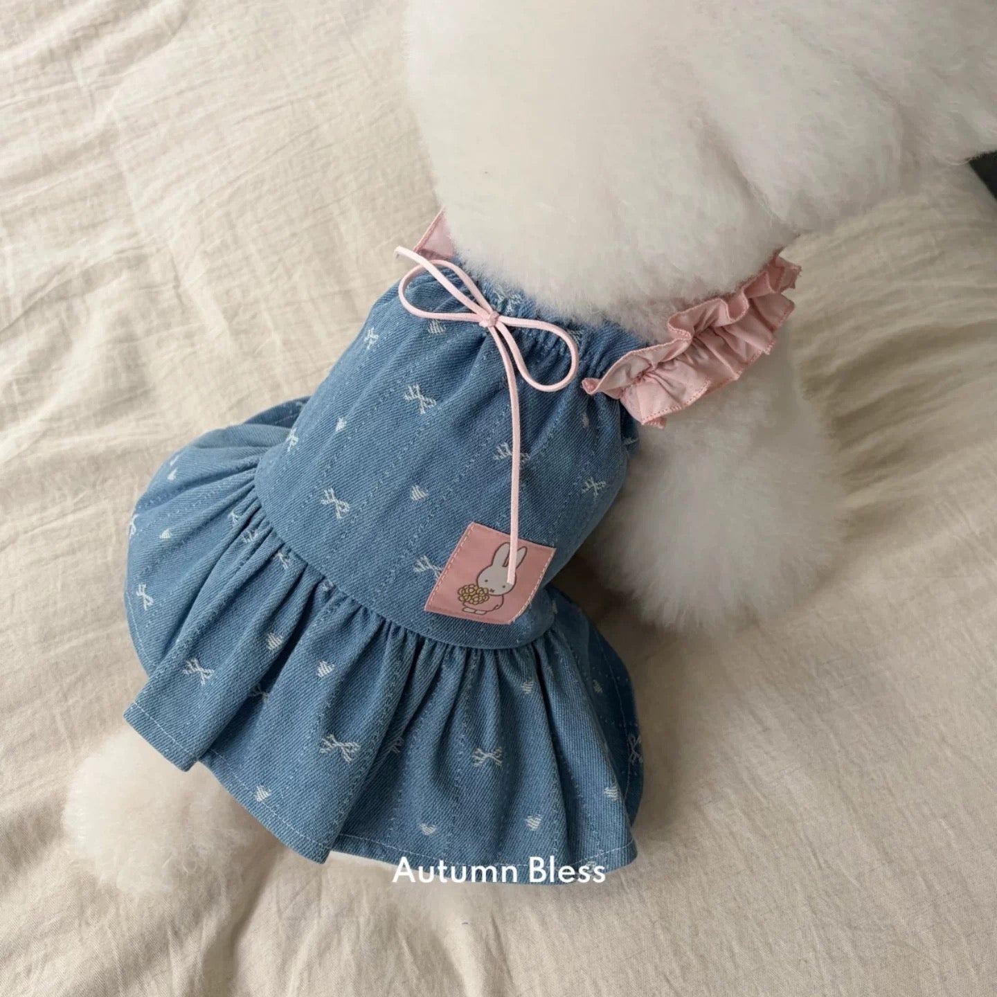 Autumn Bless ヴィンテージフローラルデニムワンピース｜小型犬用 春夏