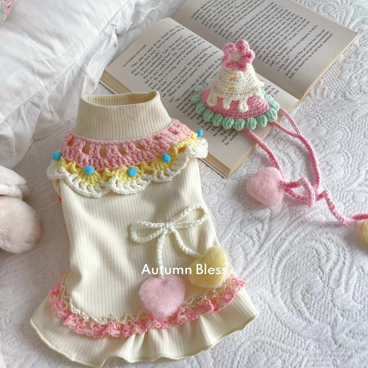 Autumn Bless Pastel Cake Frill Knit Dress 