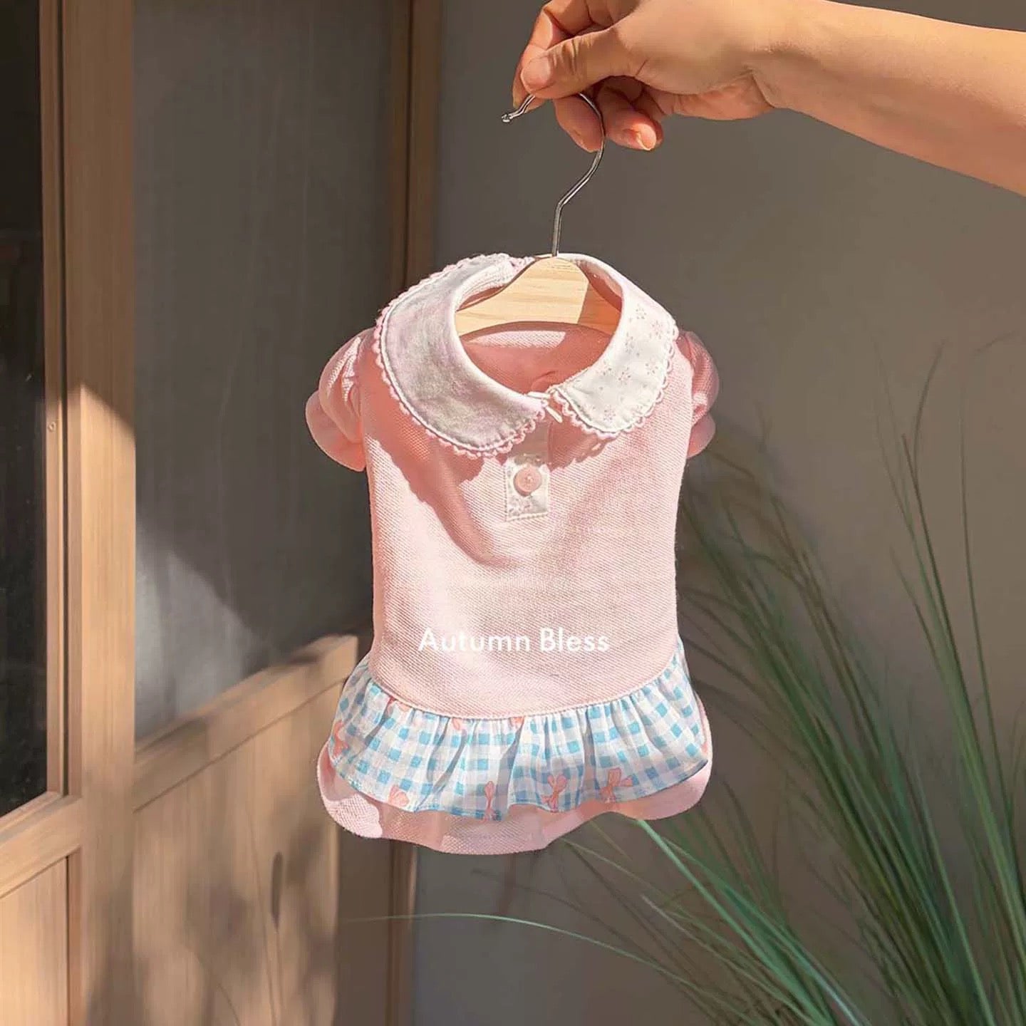 Autumn Bless バレンタイン フリルカラー ギンガムワンピース